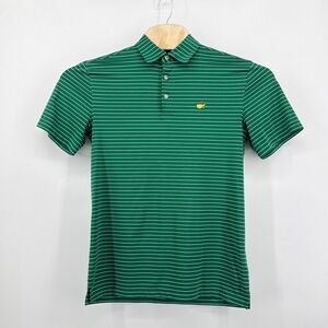 Masters Tech Official Performance Golf Polo Shirt Small S Green White Striped